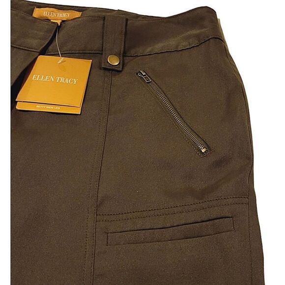 Ellen Tracy Army Green Utility Betty Wide Leg Silky Pants Size 10 - Picture 7 of 12